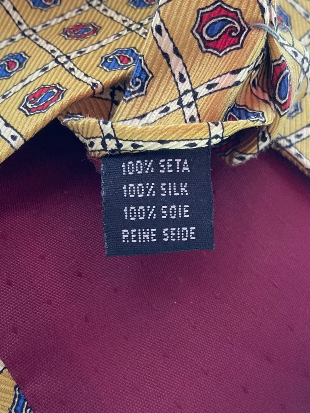 Elios Paris 100% Silk Tie Paisley Yellow Mens